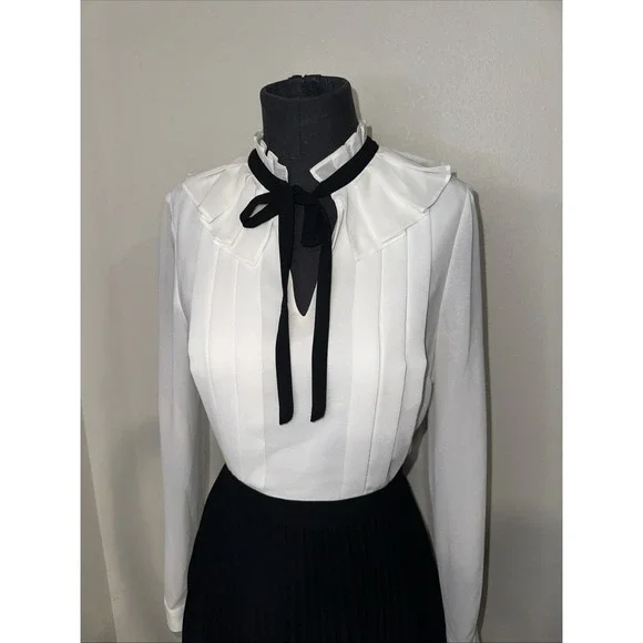 Ted Baker Women's Pleated Tie Neck Mini Dress - Ivory/Cream - Size 1 Long Sleeve